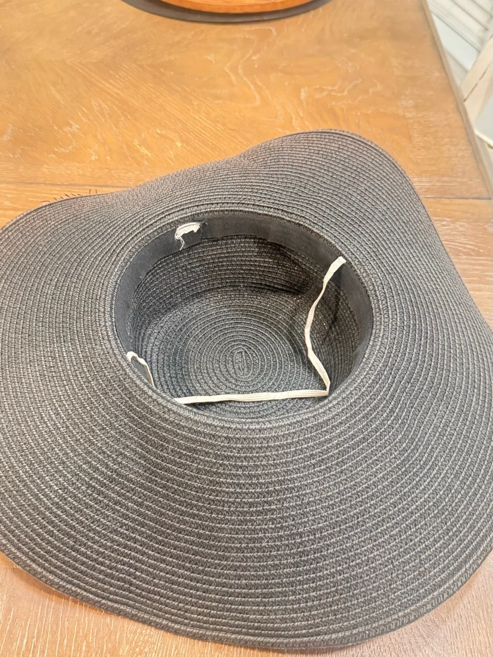 Wide Brim Pom Pom Sun Hat - Black with Multicolor Trim
